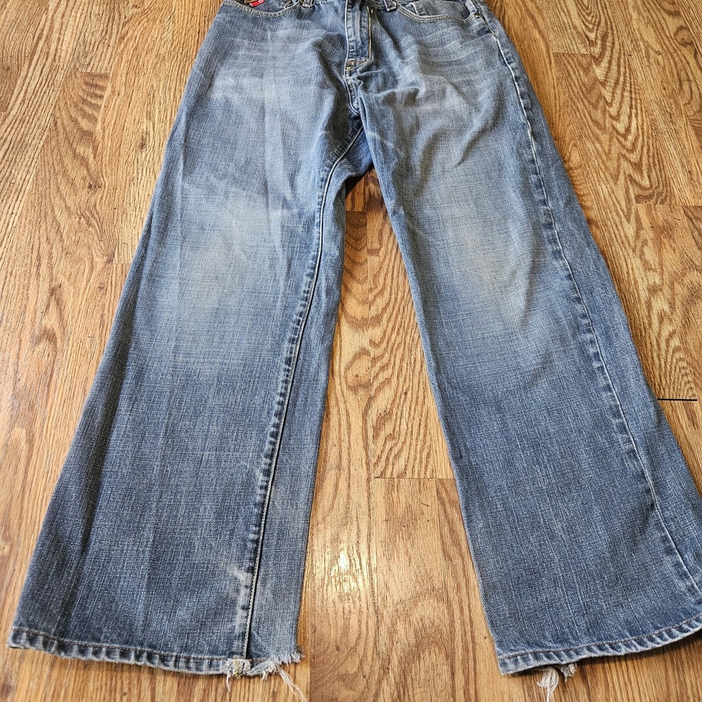 Y2K‎ Akademiks Medium Wash Baggy Embroidered Grunge Jeans Size 32 x 30 - Picture 4 of 16